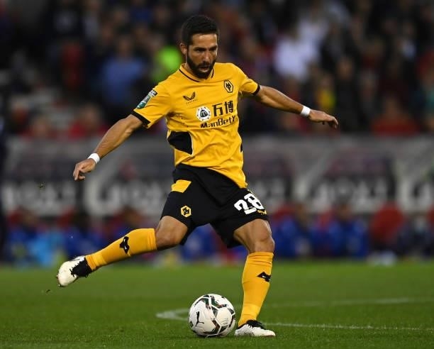 Joao Moutinho of Wolverhampton Wanderers passes the ball during the Carabao Cup Second Round match between Nottingham Forest and Wolverhampton...