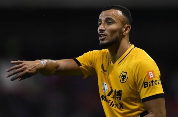Romain Saiss of Wolverhampton Wanderers during the Carabao Cup Second Round match between Nottingham Forest and Wolverhampton Wanderers at City...