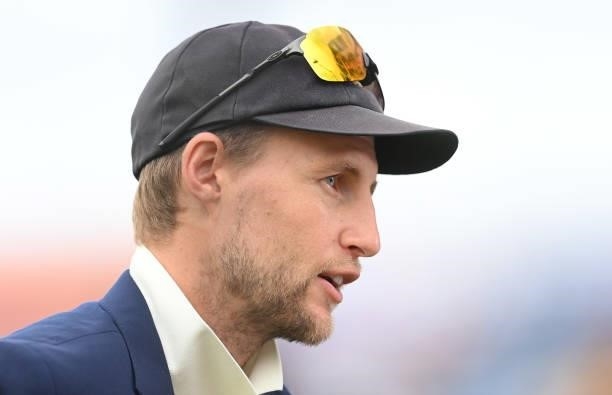 Joe Root of England looks on before the 3rd LV= Test Match between England and India at Emerald Headingley Stadium on August 25, 2021 in Leeds,...