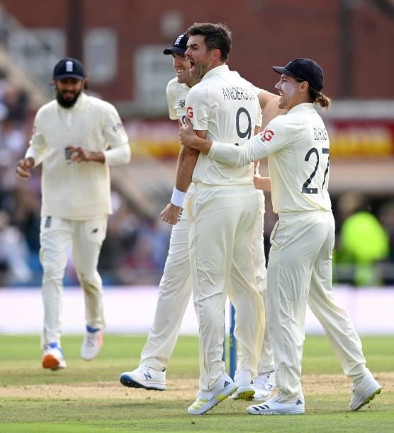 James Anderson of England celebrates dismissing Virat Kohli of India during day one of the Third LV= Insurance Test Match between England and India...
