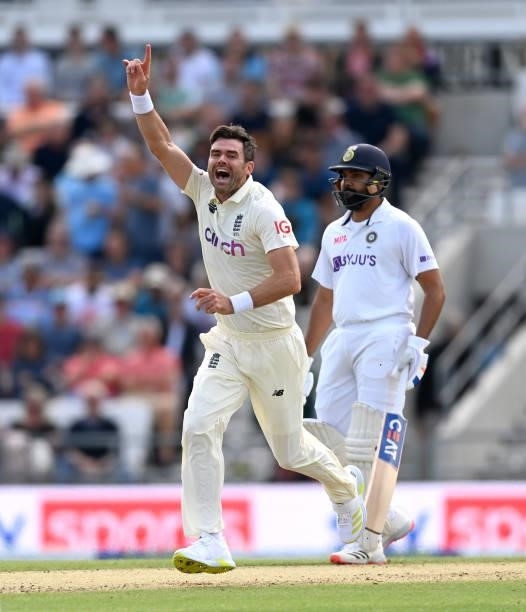 James Anderson of England celebrates dismissing Virat Kohli of India during day one of the Third LV= Insurance Test Match between England and India...