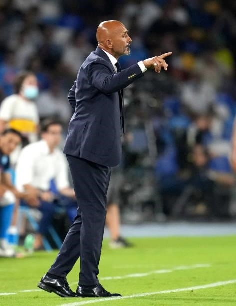 Luciano Spalletti Head Coach of SSC Napoli reacts ,during the Serie A match between SSC Napoli v Venezia FC at Stadio Diego Armando Maradona on...