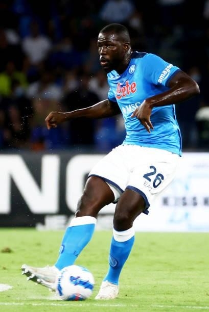 Kalidou Koulibally of SSC Napoli in action ,during the Serie A match between SSC Napoli v Venezia FC at Stadio Diego Armando Maradona on August 22,...