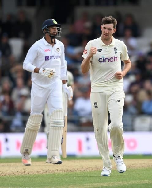 Craig Overton of England celebrates dismissing Mohammed Siraj of India during day one of the Third LV= Insurance Test Match between England and India...