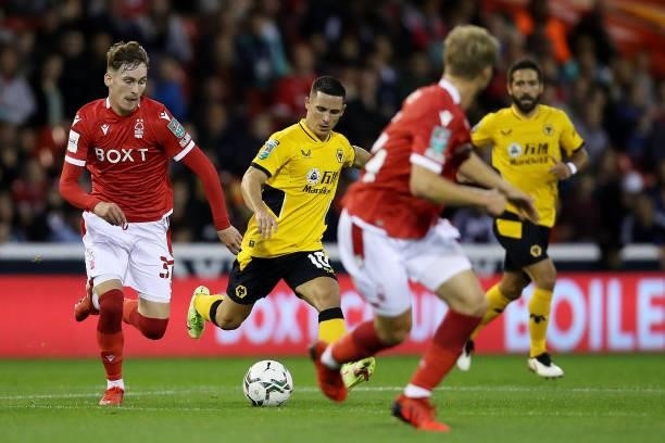 Daniel Podence of Wolverhampton Wanderers in action during the Carabao Cup Second Round match between Nottingham Forest and Wolverhampton Wanderers...