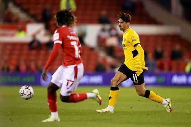 Francisco Trincao of Wolverhampton Wanderers runs with the ball during the Carabao Cup Second Round match between Nottingham Forest and Wolverhampton...
