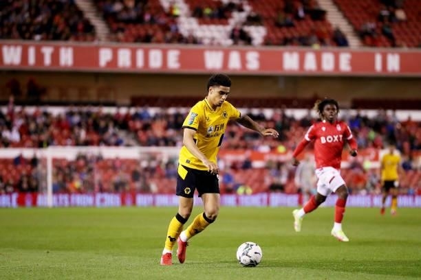 Ki-Jana Hoever of Wolverhampton Wanderers runs with the ball during the Carabao Cup Second Round match between Nottingham Forest and Wolverhampton...