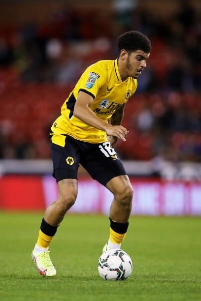 Morgan Gibbs-White of Wolverhampton Wanderers runs with the ball during the Carabao Cup Second Round match between Nottingham Forest and...