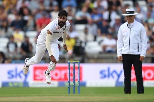 India bowler Mohammed Siraj in action during day one of the Third Test Match between England and India at Emerald Headingley Stadium on August 25,...