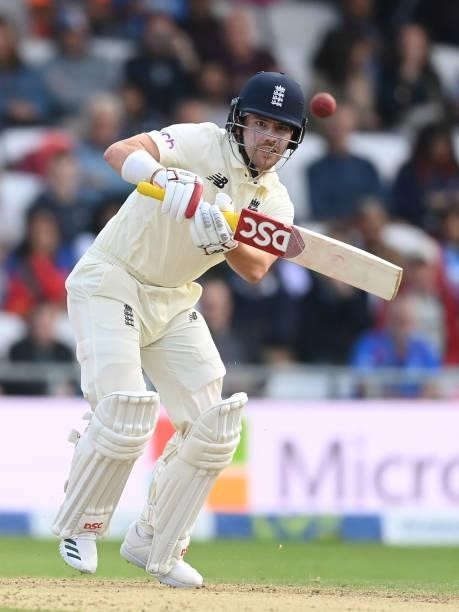 Rory Burns of England bats during the 3rd LV= Test Match between England and India at Emerald Headingley Stadium on August 25, 2021 in Leeds, England.