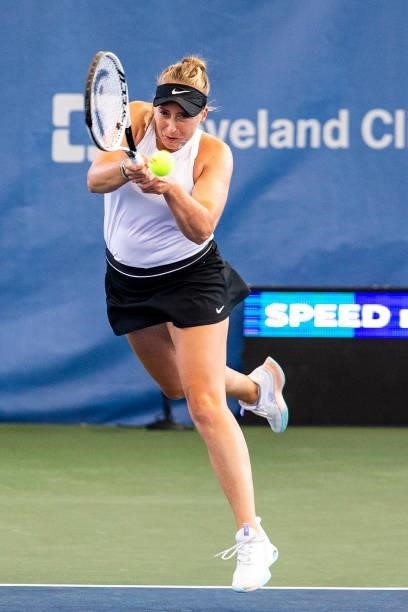 Julia Lohoff of Germany returns the ball during her doubles match against Bethanie Mattek-Sands of USA and Shelby Rogers of USA on day 3 of the...