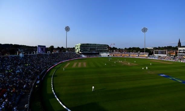 General view of play during day one of the Third LV= Insurance Test Match between England and India at Emerald Headingley Stadium on August 25, 2021...