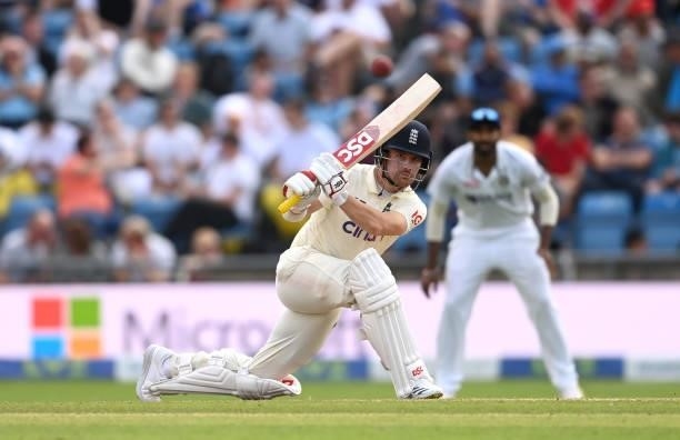 Rory Burns of England bats during day one of the Third LV= Insurance Test Match between England and India at Emerald Headingley Stadium on August 25,...