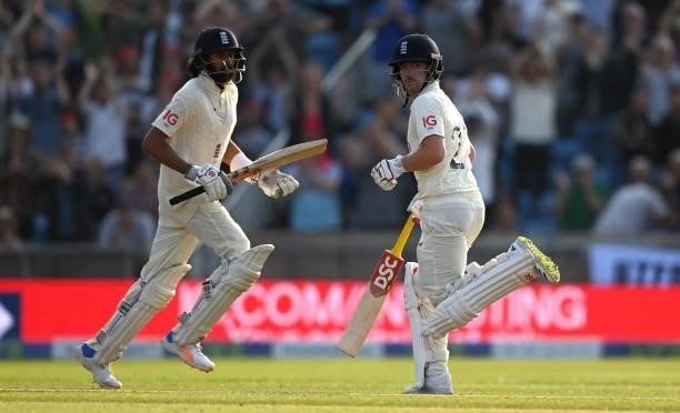 Haseeb Hameed and Rory Burns of England run between the wickets during day one of the Third LV= Insurance Test Match between England and India at...