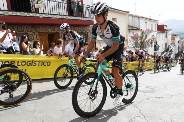 Robert Stannard of Australia and Team BikeExchange passing through Valdepeñas de Jaén Village while fans cheer during the 76th Tour of Spain 2021,...