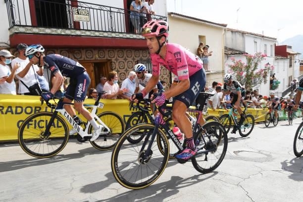 Thomas Scully of New Zealand and Team EF Education - Nippo passing through Valdepeñas de Jaén Village while fans cheer during the 76th Tour of Spain...