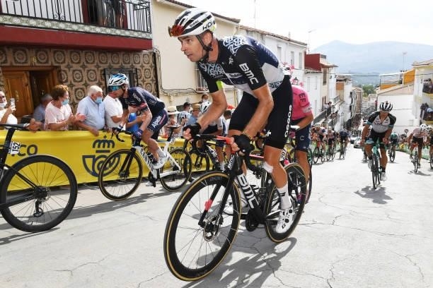 Bertjan Lindeman of Netherlands and Team Qhubeka Nexthash passing through Valdepeñas de Jaén Village while fans cheer during the 76th Tour of Spain...