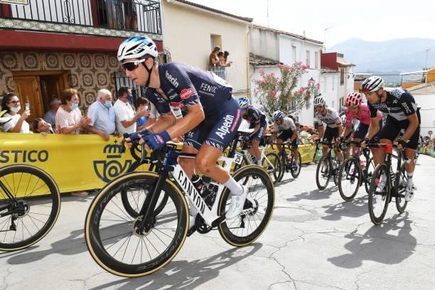 Sacha Modolo of Italy and Team Alpecin-Fenix passing through Valdepeñas de Jaén Village while fans cheer during the 76th Tour of Spain 2021, Stage 11...