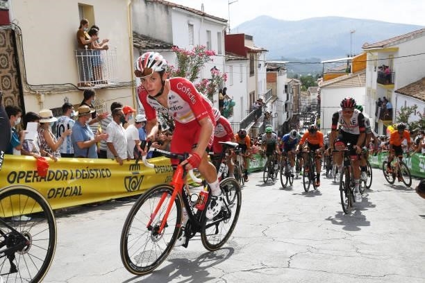 Eddy Finé of France and Team Cofidis passing through Valdepeñas de Jaén Village while fans cheer during the 76th Tour of Spain 2021, Stage 11 a...