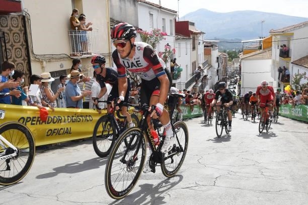 Matteo Trentin of Italy and UAE Team Emirates passing through Valdepeñas de Jaén Village while fans cheer during the 76th Tour of Spain 2021, Stage...