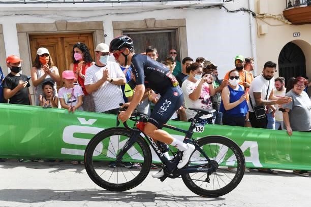 Thomas Pidcock of United Kingdom and Team INEOS Grenadiers passing through Valdepeñas de Jaén Village while fans cheer during the 76th Tour of Spain...