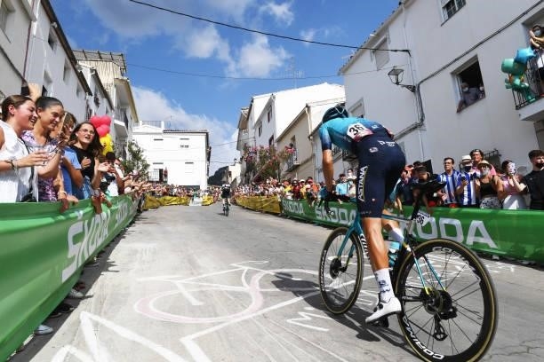 Yuriy Natarov of Kazahkstan and Team Astana – Premier Tech passing through Valdepeñas de Jaén Village while fans cheer during the 76th Tour of Spain...