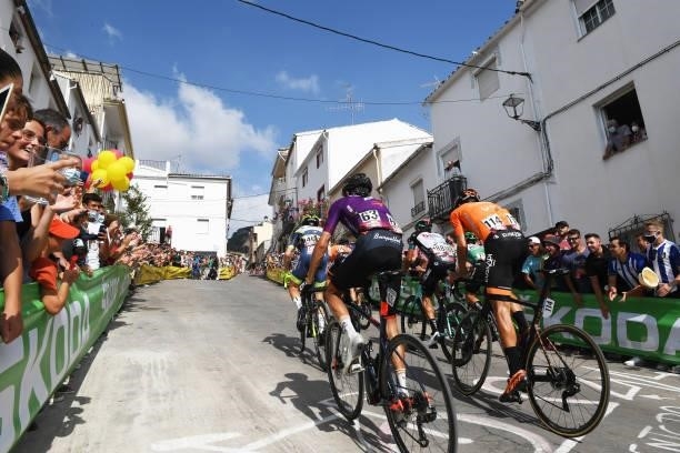 Oscar Cabedo Carda of pain and Team Burgos - BH and Mikel Iturria Segurola of Spain and Team Euskaltel - Euskadi passing through Valdepeñas de Jaén...