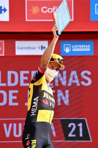 Primoz Roglic of Slovenia and Team Jumbo - Visma celebrates at podium as stage winner during the 76th Tour of Spain 2021, Stage 11 a 133,6km stage...