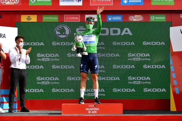 Fabio Jakobsen of Netherlands and Team Deceuninck - Quick-Step celebrates winning the Green Points Jersey on the podium ceremony after the 76th Tour...