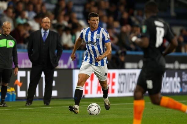 Matty Pearson of Huddersfield Town during the game between Huddersfield Town and Everton in the second round of the Carabao Cup on August 24, 2021 at...