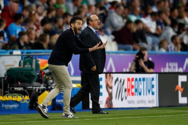 Carlos Coberán the Head Coach of Huddersfield Town during the game between Huddersfield Town and Everton in the second round of the Carabao Cup on...
