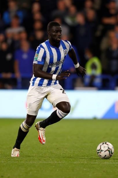 Naby Sarr of Huddersfield Town during the game between Huddersfield Town and Everton in the second round of the Carabao Cup on August 24, 2021 at the...