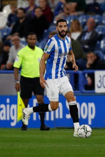 Álex Vallejo of Huddersfield Town during the game between Huddersfield Town and Everton in the second round of the Carabao Cup on August 24, 2021 at...