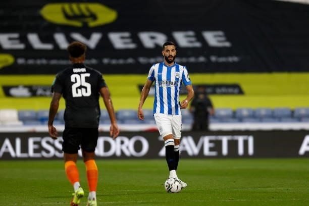 Álex Vallejo of Huddersfield Town during the game between Huddersfield Town and Everton in the second round of the Carabao Cup on August 24, 2021 at...