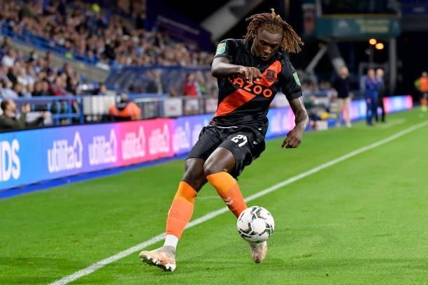 Moise Kean of Everton during the Carabao Cup Second Round match between Huddersfield Town and Everton at John Smiths Stadium on August 24 2021 in...
