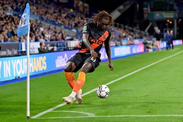 Moise Kean of Everton during the Carabao Cup Second Round match between Huddersfield Town and Everton at John Smiths Stadium on August 24 2021 in...
