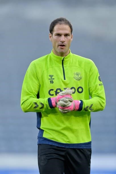 Asmir Begovic of Everton before the Carabao Cup Second Round match between Huddersfield Town and Everton at John Smiths Stadium on August 24 2021 in...