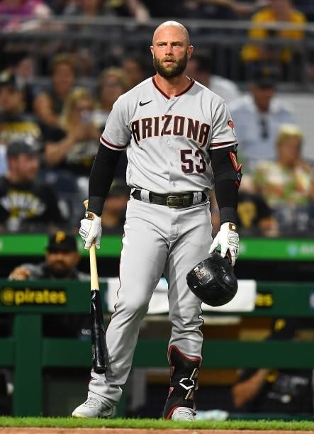 Christian Walker of the Arizona Diamondbacks in action during the game against the Pittsburgh Pirates at PNC Park on August 23, 2021 in Pittsburgh,...