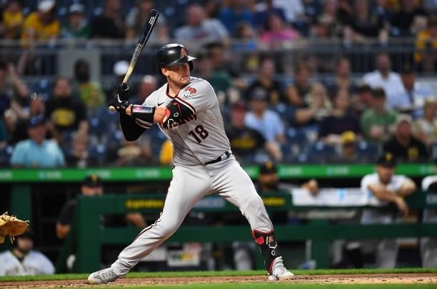 Carson Kelly of the Arizona Diamondbacks in action during the game against the Pittsburgh Pirates at PNC Park on August 23, 2021 in Pittsburgh,...