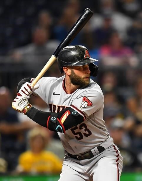 Christian Walker of the Arizona Diamondbacks in action during the game against the Pittsburgh Pirates at PNC Park on August 23, 2021 in Pittsburgh,...