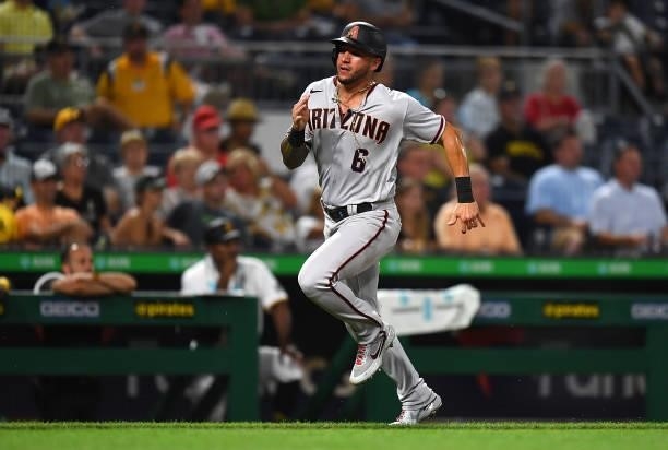 David Peralta of the Arizona Diamondbacks in action during the game against the Pittsburgh Pirates at PNC Park on August 23, 2021 in Pittsburgh,...