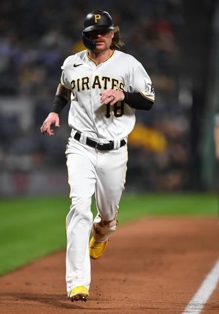 Ben Gamel of the Pittsburgh Pirates in action during the game against the Arizona Diamondbacks at PNC Park on August 23, 2021 in Pittsburgh,...