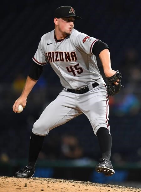 Taylor Clarke of the Arizona Diamondbacks in action during the game against the Pittsburgh Pirates at PNC Park on August 23, 2021 in Pittsburgh,...