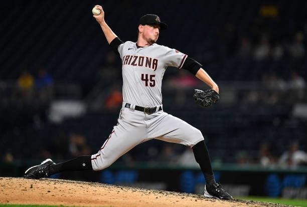 Taylor Clarke of the Arizona Diamondbacks in action during the game against the Pittsburgh Pirates at PNC Park on August 23, 2021 in Pittsburgh,...