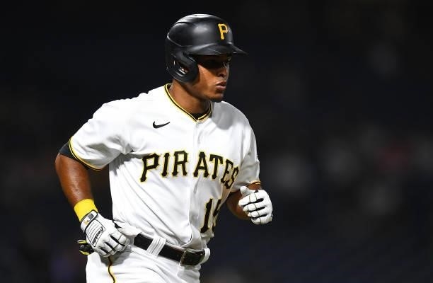 Wilmer Difo of the Pittsburgh Pirates in action during the game against the Arizona Diamondbacks at PNC Park on August 23, 2021 in Pittsburgh,...