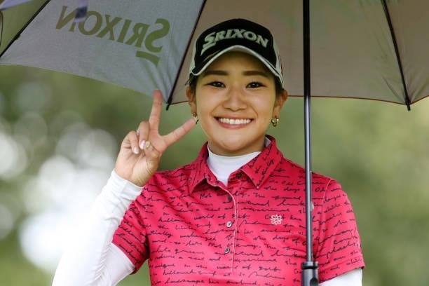 Ayano Yasuda of Japan poses on the 13th hole during the first round of the Nitori Ladies at Otaru Country Club on August 26, 2021 in Otaru, Hokkaido,...