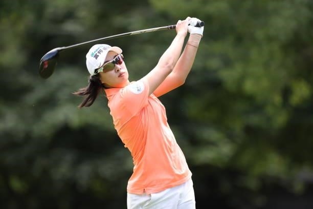 Phoebe Yao of Chinese Taipei hits her tee shot on the 2nd hole during the first round of the Nitori Ladies at Otaru Country Club on August 26, 2021...