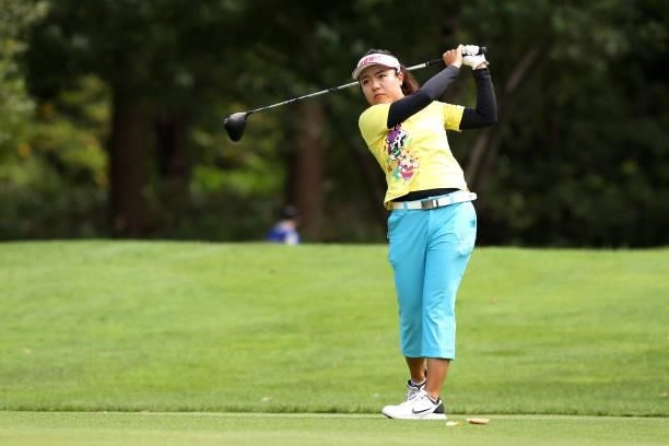 Pei-Ying Tsai of Chinese Taipei hits her tee shot on the 2nd hole during the first round of the Nitori Ladies at Otaru Country Club on August 26,...