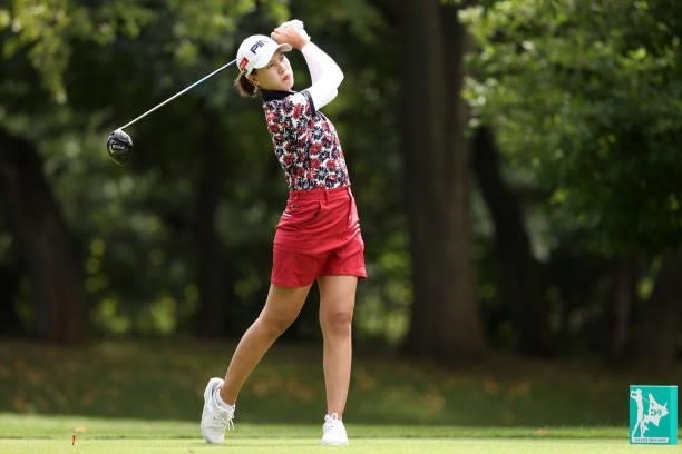 Langkul of Thailand hits her tee shot on the 2nd hole during the first round of the Nitori Ladies at Otaru Country Club on August 26, 2021 in Otaru,...