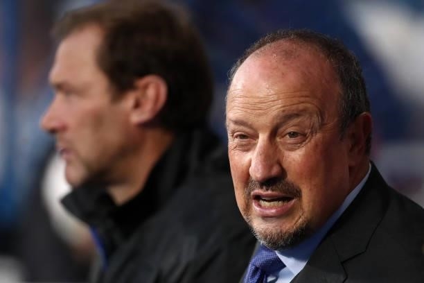 Rafael Benitez, Manager of Everton reacts prior to the Carabao Cup Second Round match between Huddersfield Town and Everton at The John Smith's...